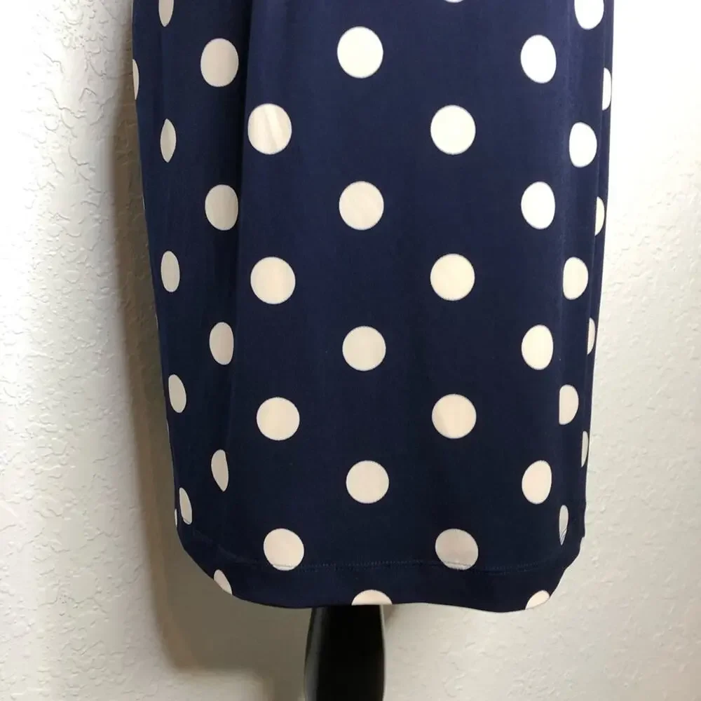 Eliza J navy blue cream tan polka dot faux wrap dress size 14